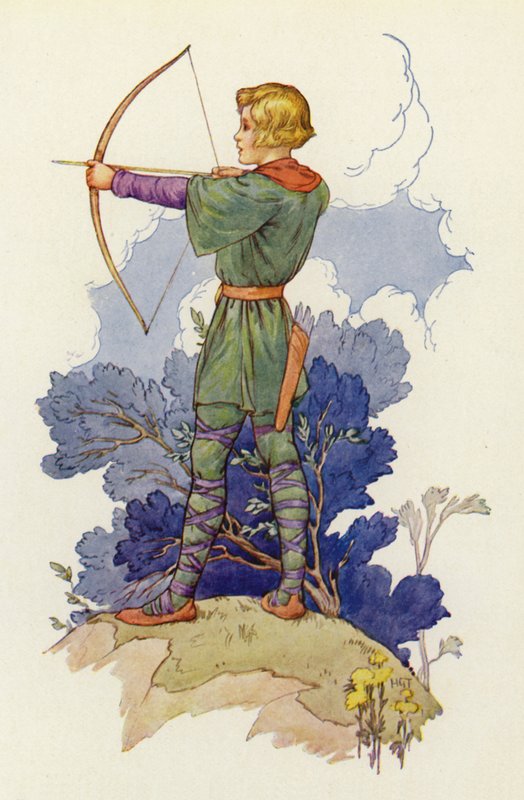"Der junge Waltheof ist jetzt ein feiner junger Hahn," sagte Much, "und schwört, dass er Robin Hoods Mann sein wird, wenn er erwachsen ist" von Harry George Theaker