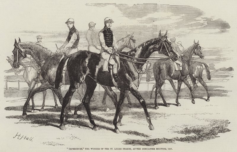 Imperieuse, der Gewinner der St. Leger Stakes, beim Doncaster Meeting, 1857 von Harry Hall