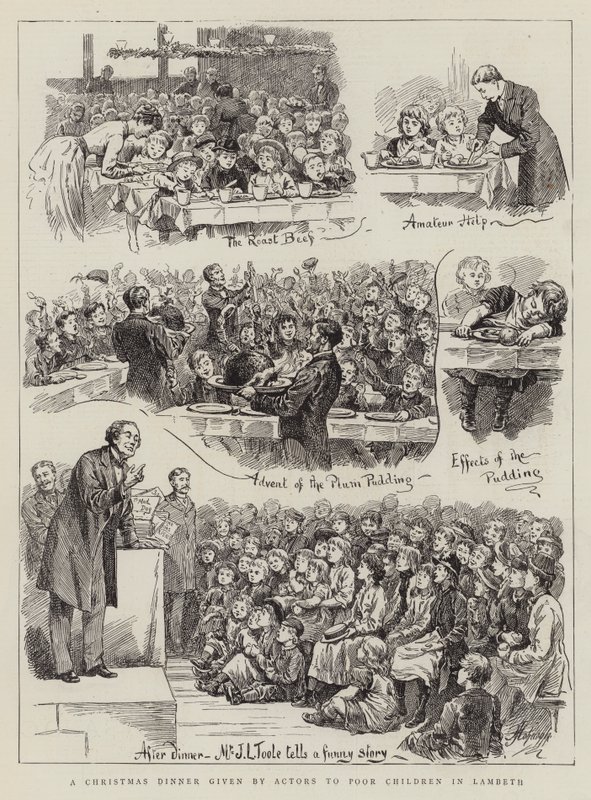 Ein Weihnachtsessen, das von Schauspielern armen Kindern in Lambeth gegeben wird von Harry Hamilton Johnston