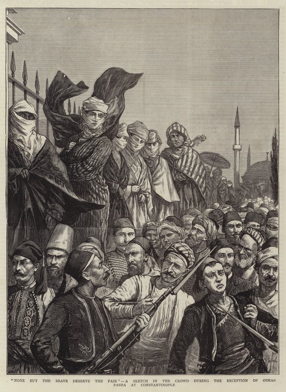 Nur die Tapferen verdienen die Schöne, eine Skizze in der Menge während des Empfangs von Osman Pascha in Konstantinopel von Harry Hamilton Johnston