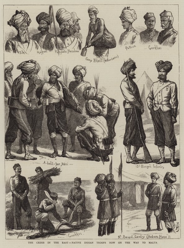 Die Krise im Osten, einheimische indische Truppen auf dem Weg nach Malta von Harry Hamilton Johnston
