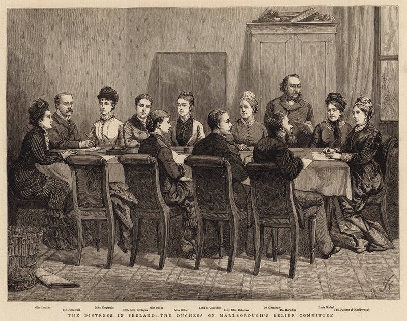 Die Not in Irland, das Hilfskomitee der Herzogin von Marlborough von Harry Hamilton Johnston