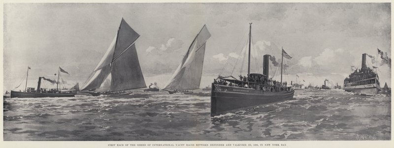 Erstes Rennen der Serie internationaler Yacht-Rennen zwischen Defender und Valkyrie III von Harry M. Pettit