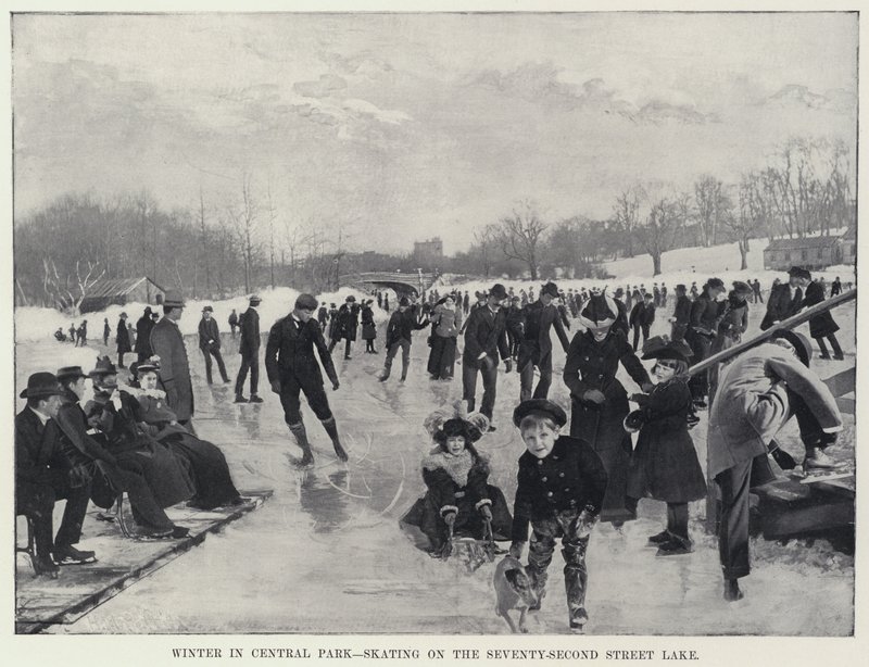 Winter im Central Park, Schlittschuhlaufen auf dem See der Zweiundsiebzigsten Straße von Harry M. Pettit