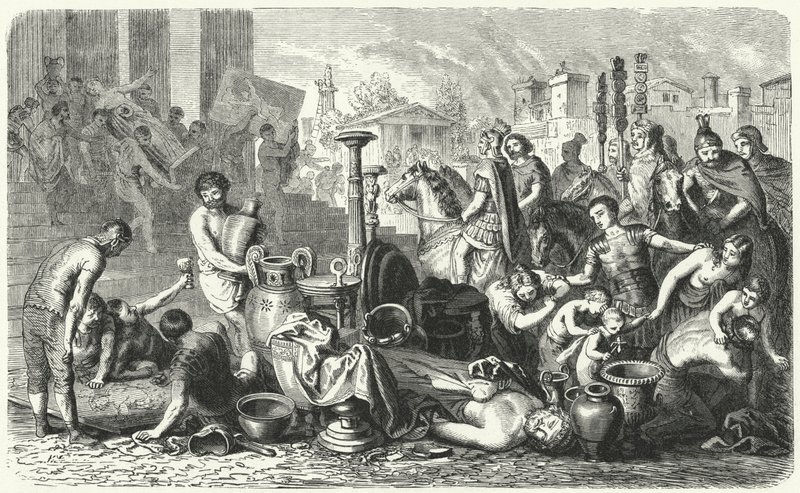 Die Römer rauben die Kunstschätze Griechenlands (Stich) von Heinrich Leutemann