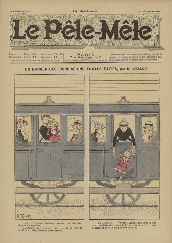 Du danger des expressions toutes faites. Illustration für Le Pele-Mele, 1902 von Henri Avelot