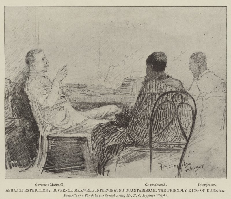 Ashanti-Expedition, Gouverneur Maxwell interviewt Quantabissah, den freundlichen König von Dunkwa von Henry Charles Seppings Wright