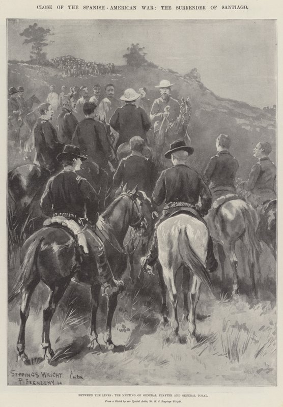 Ende des Spanisch-Amerikanischen Krieges, die Kapitulation von Santiago, zwischen den Linien, das Treffen von General Shafter und General Toral von Henry Charles Seppings Wright