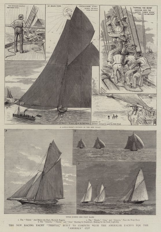 Die neue Rennjacht Thistle, gebaut, um mit den amerikanischen Yachten um den America Cup zu konkurrieren von Henry Charles Seppings Wright