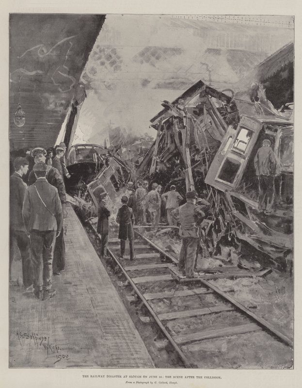 Das Eisenbahnunglück in Slough am 16. Juni, die Szene nach der Kollision von Henry Charles Seppings Wright