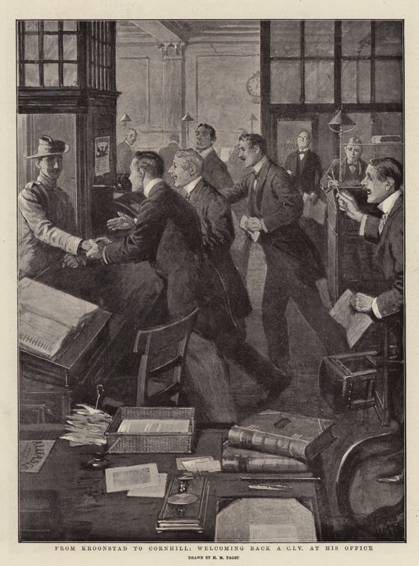 Von Kroonstad nach Cornhill, Begrüßung eines CIV in seinem Büro von Henry Marriott Paget