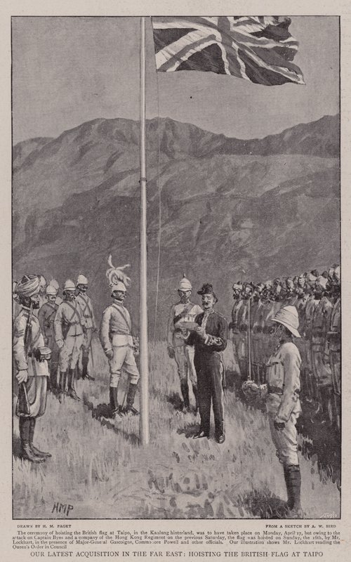 Unsere neueste Errungenschaft im Fernen Osten, Hissen der britischen Flagge in Taipo von Henry Marriott Paget