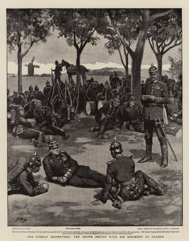 Die deutschen Manöver, der Kronprinz mit seinem Regiment der Garde von Henry Marriott Paget