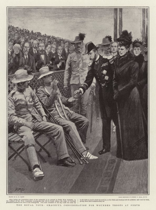Die königliche Tour, anmutige Rücksichtnahme auf verwundete Truppen in Perth von Henry Marriott Paget