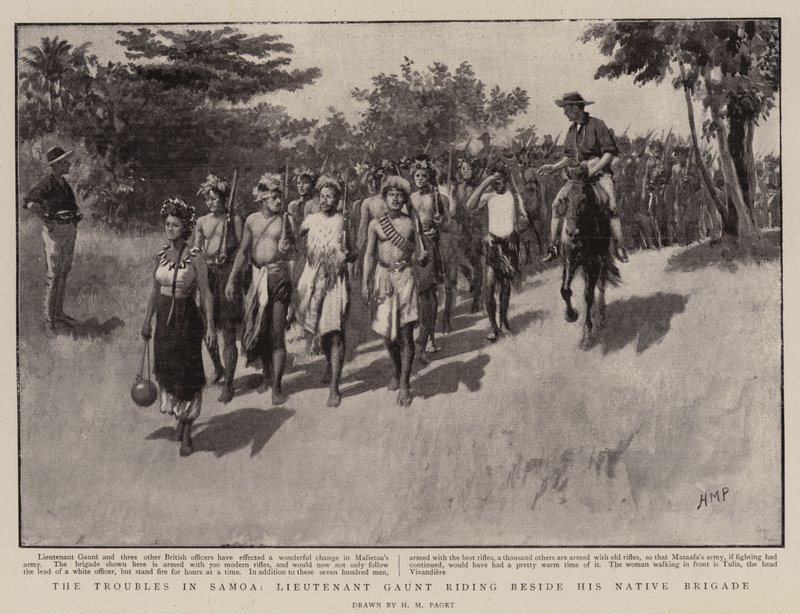 Die Unruhen in Samoa, Leutnant Gaunt reitet neben seiner einheimischen Brigade von Henry Marriott Paget
