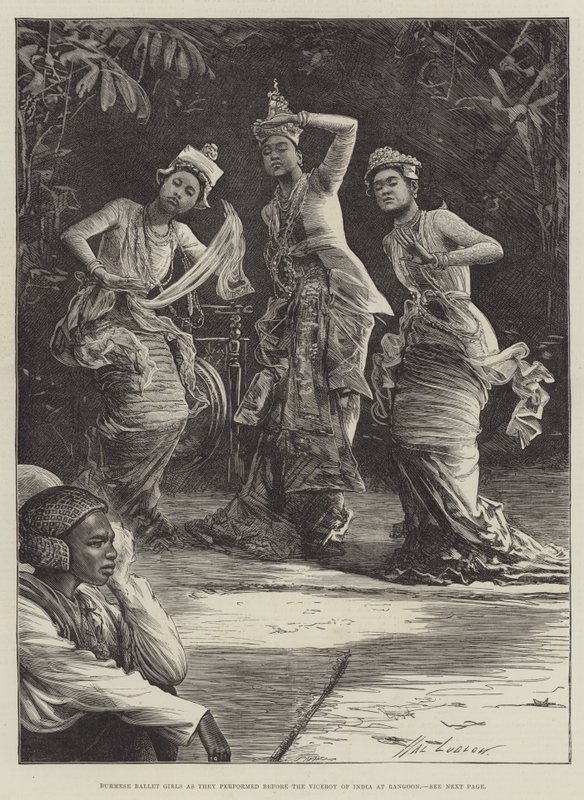 Burmesische Ballettmädchen, wie sie vor dem Vizekönig von Indien in Rangun auftraten von Henry Stephen Ludlow