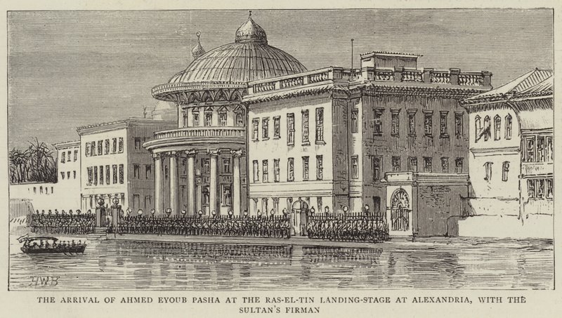 Die Ankunft von Ahmed Eyoub Pascha an der Ras-el-Tin-Anlegestelle in Alexandria, mit dem Firman des Sultans von Henry William Brewer