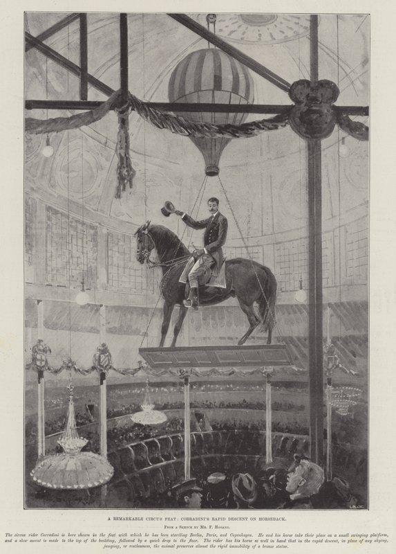 Eine bemerkenswerte Zirkusleistung, Corradinis schneller Abstieg vom Pferd von Henry Charles Seppings Wright