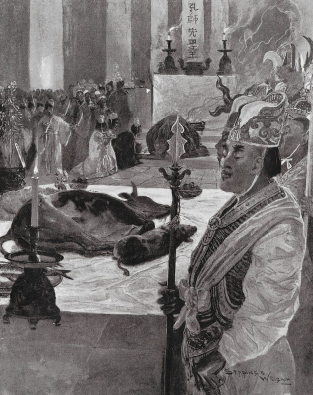 Ein Opfer in einem konfuzianischen Tempel (Lithografie) von Henry Charles Seppings Wright