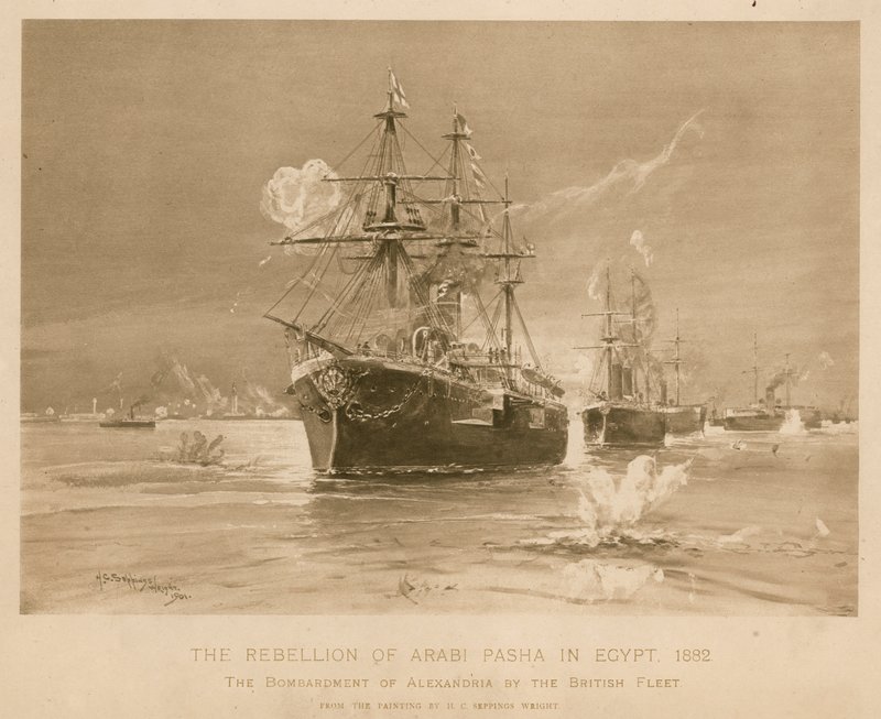 Bombardierung von Alexandria durch die britische Flotte während der Rebellion von Ali Pascha, Ägypten von Henry Charles Seppings Wright