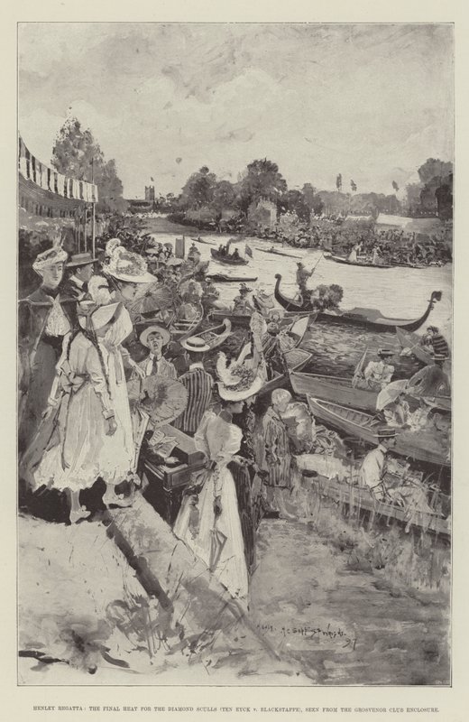 Henley Regatta, das Finale für die Diamond Sculls (Ten Eyck gegen Blackstaffe), gesehen vom Grosvenor Club Enclosure von Henry Charles Seppings Wright
