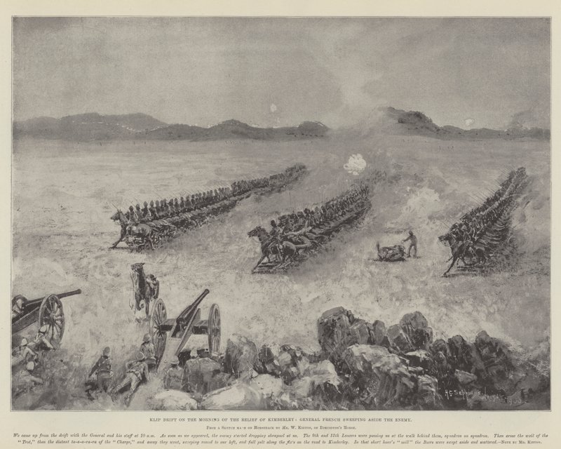Klip Drift am Morgen der Befreiung von Kimberley, General French vertreibt den Feind von Henry Charles Seppings Wright
