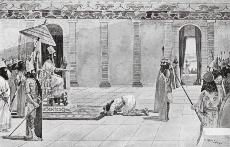 Nabonidus sendet Anweisungen an Belshazzar von Henry Charles Seppings Wright