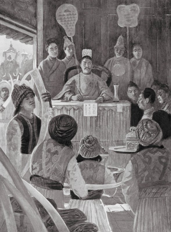 Siamesische Gesandte zollen dem Kaiser von China Tribut von Henry Charles Seppings Wright