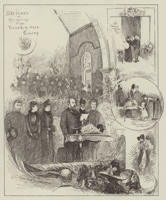 Skizzen zur Eröffnung der Victoria Hall, Ealing von Henry Charles Seppings Wright