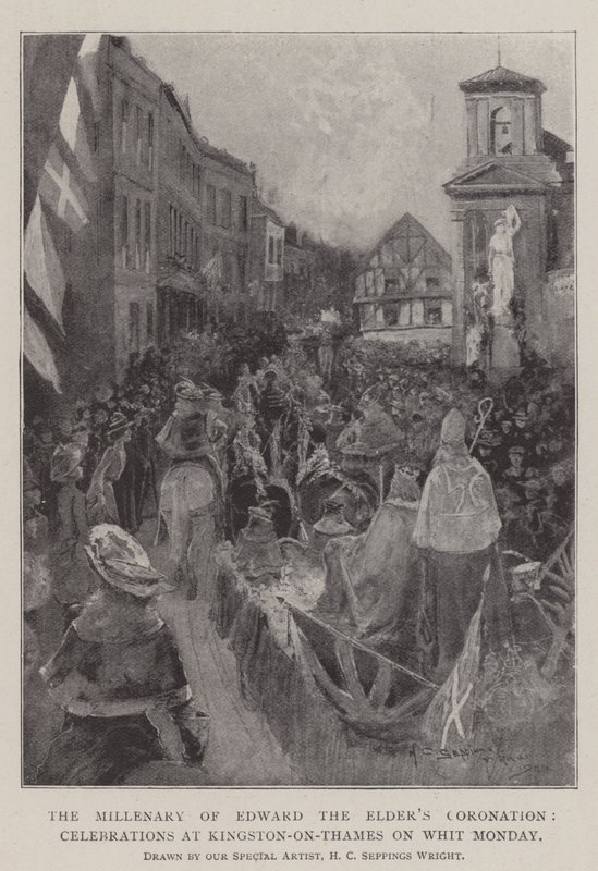 Das Jahrtausend der Krönung von Edward dem Älteren, Feierlichkeiten in Kingston-on-Thames am Pfingstmontag von Henry Charles Seppings Wright