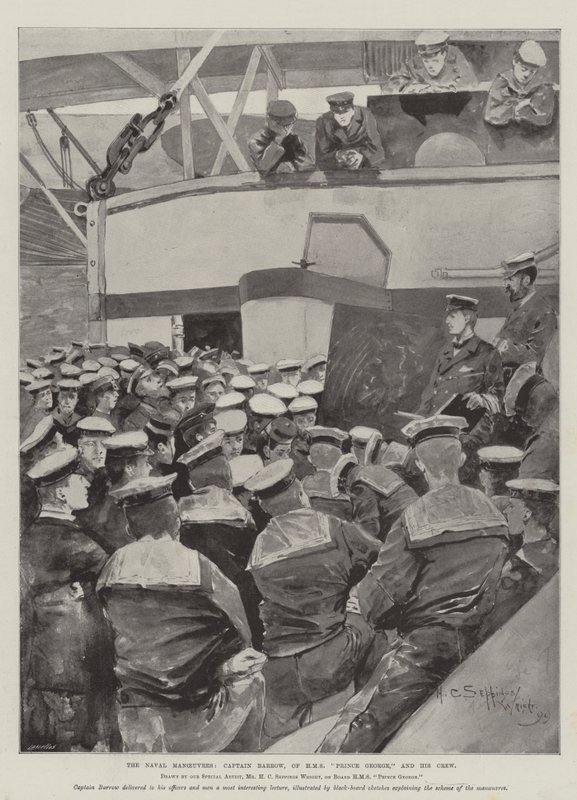 Die Marine-Manöver, Kapitän Barrow von der HMS Prince George und seine Crew von Henry Charles Seppings Wright