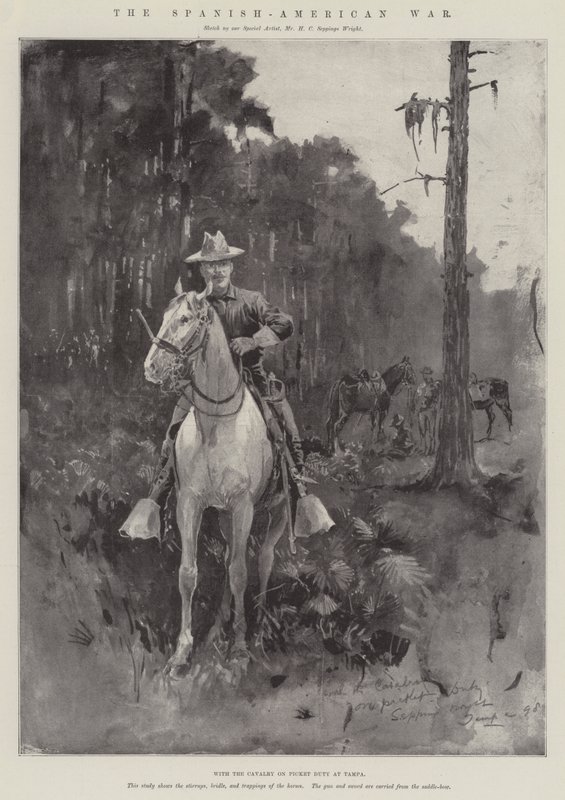 Der Spanisch-Amerikanische Krieg, mit der Kavallerie auf Wachposten in Tampa (Gravur) von Henry Charles Seppings Wright