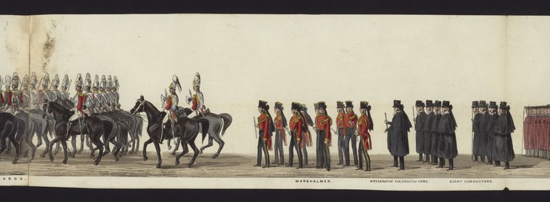 Teil der Panoramansicht des gesamten Trauerzugs von Arthur, Herzog von Wellington von Henry Jr and Sala Alken