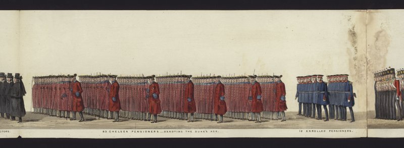 Teil der Panoramansicht des gesamten Trauerzugs von Arthur, Herzog von Wellington von Henry Jr and Sala Alken