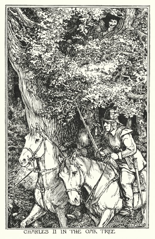 Karl II. im Eichenbaum (Lithografie) von Henry Justice Ford