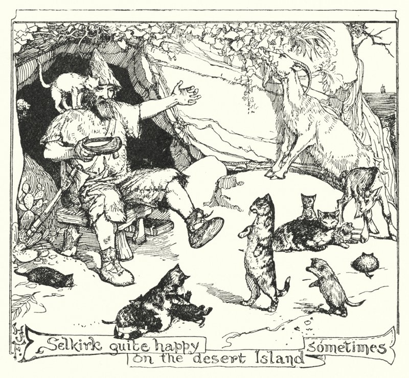 Selkirk manchmal ganz glücklich auf der einsamen Insel von Henry Justice Ford
