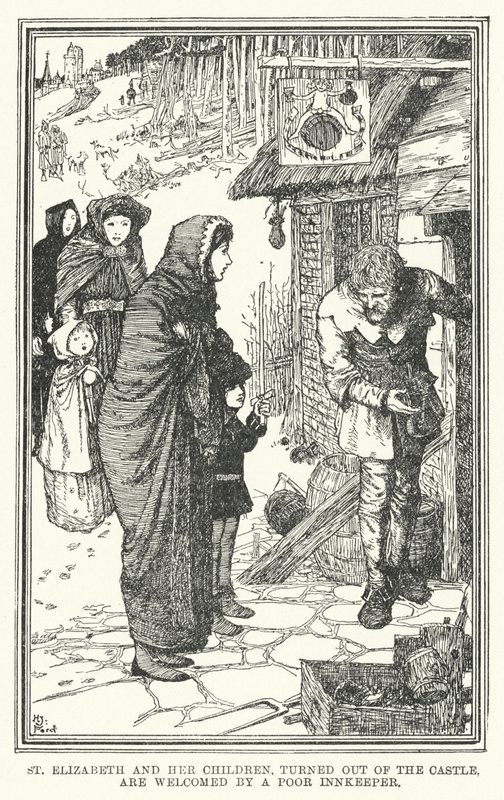 Die heilige Elisabeth und ihre Kinder, aus der Burg vertrieben, werden von einem armen Wirt willkommen geheißen von Henry Justice Ford