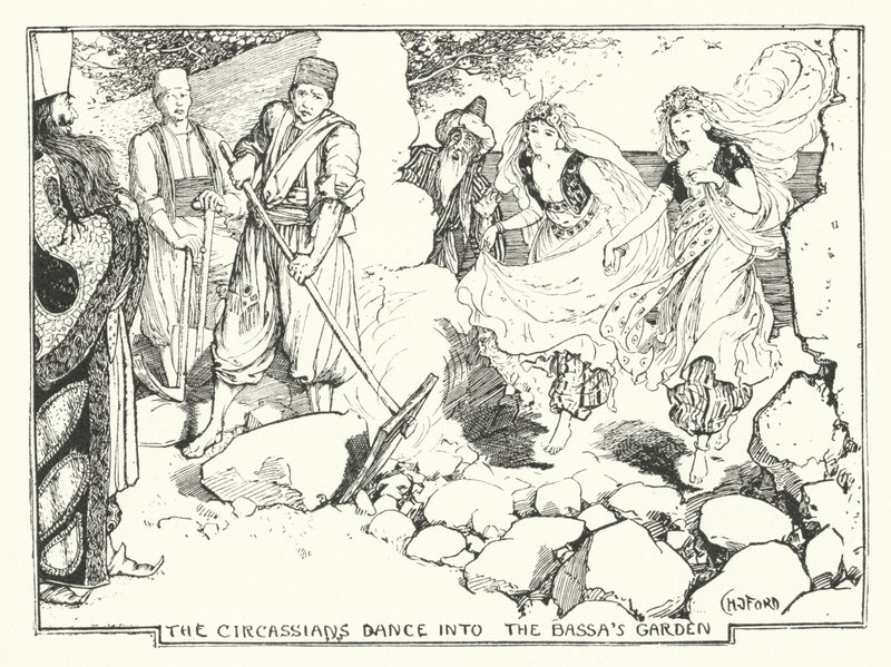 Die Tscherkessen tanzen in den Garten des Bassa (Gravur) von Henry Justice Ford