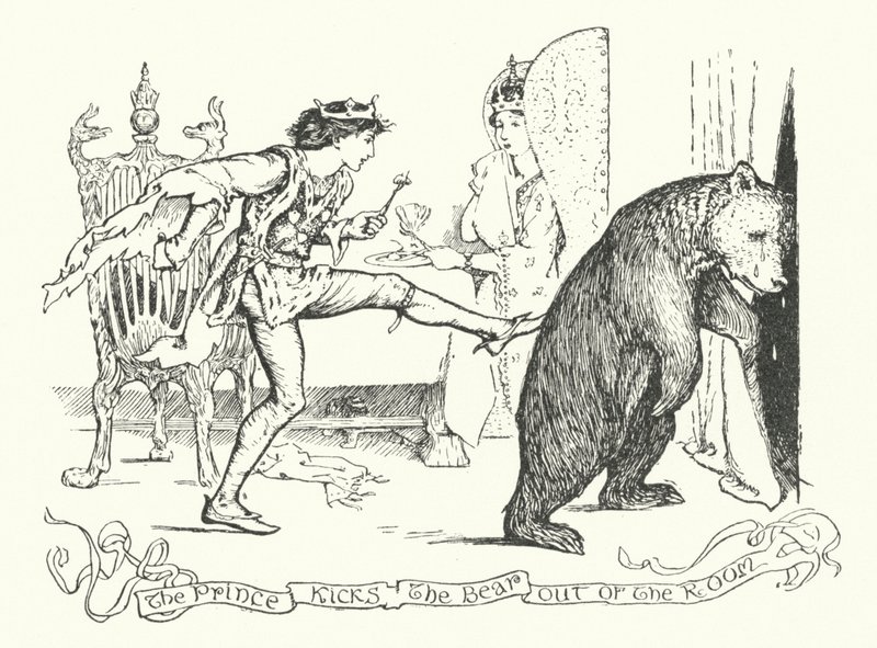 Der Prinz tritt den Bären aus dem Raum (Gravur) von Henry Justice Ford
