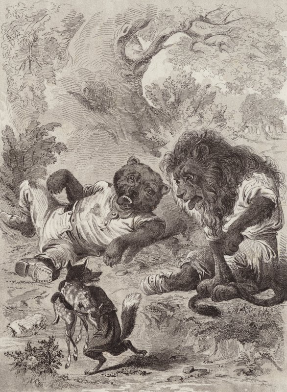 Die Fabeln des Äsop: Der Löwe, der Bär und der Fuchs (Lithografie) von Henry Louis Stephens