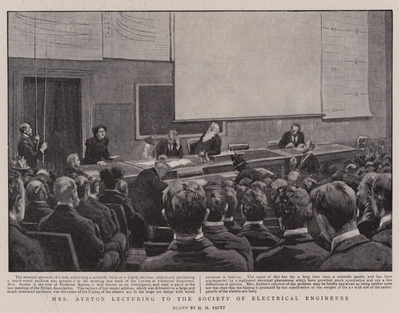 Mrs Ayrton hält einen Vortrag vor der Gesellschaft der Elektroingenieure von Henry Marriott Paget