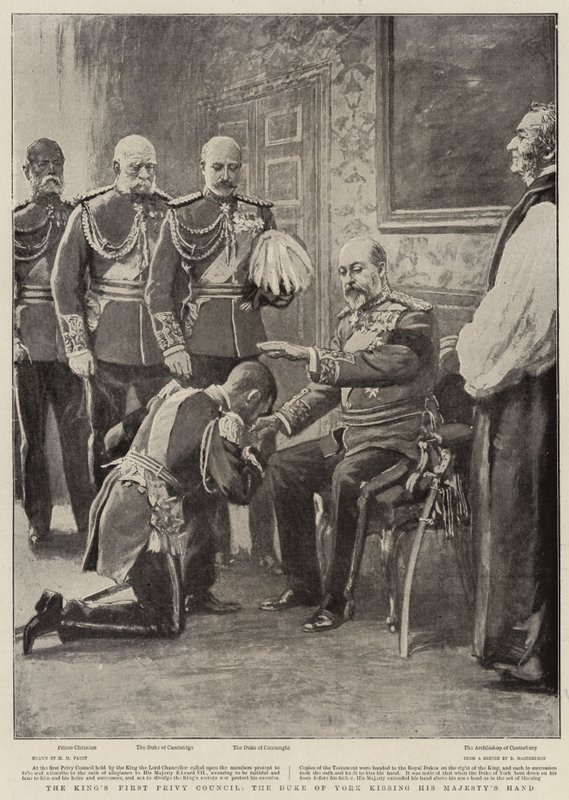 Der erste Geheime Rat des Königs, der Herzog von York küsst die Hand Seiner Majestät von Henry Marriott Paget