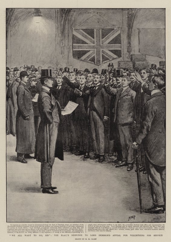 Wir alle wollen gehen, Sir, die Antwort der HAC auf Lord Denbighs Appell für Freiwillige für den Dienst von Henry Marriott Paget