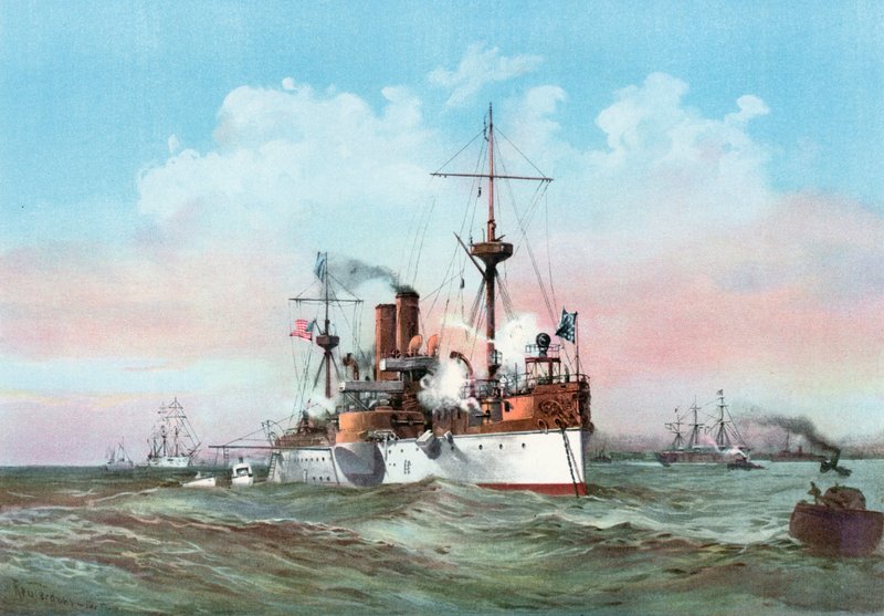 Die Maine salutiert das spanische Flaggschiff bei der Ankunft im Hafen von Havanna von Henry Reuterdahl