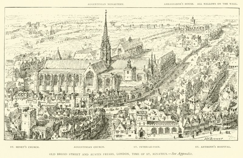 Old Broad Street und Austin Friars, London, zur Zeit des Hl. Ignatius (Gravur) von Henry William Brewer