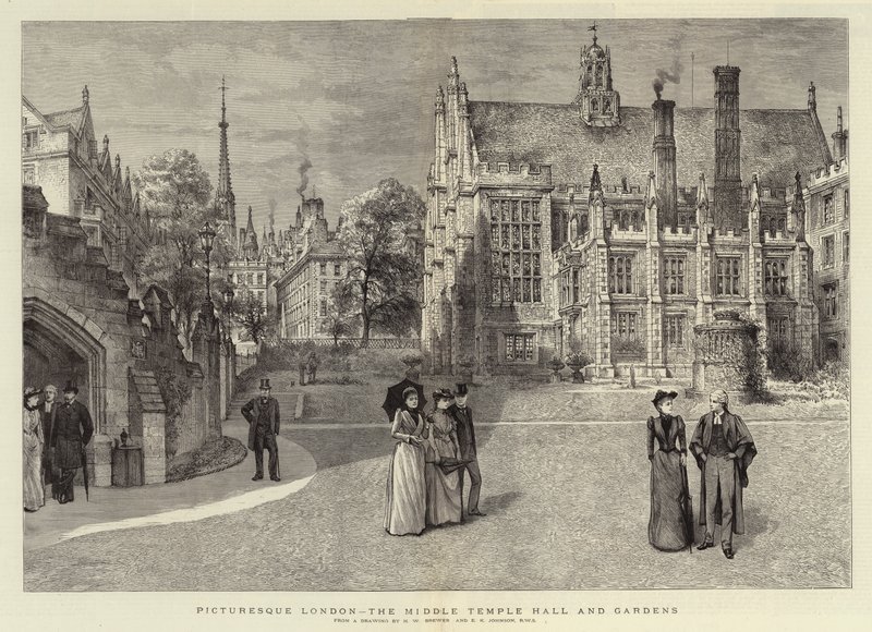 Malerisches London, die Middle Temple Hall und Gärten von Henry William Brewer