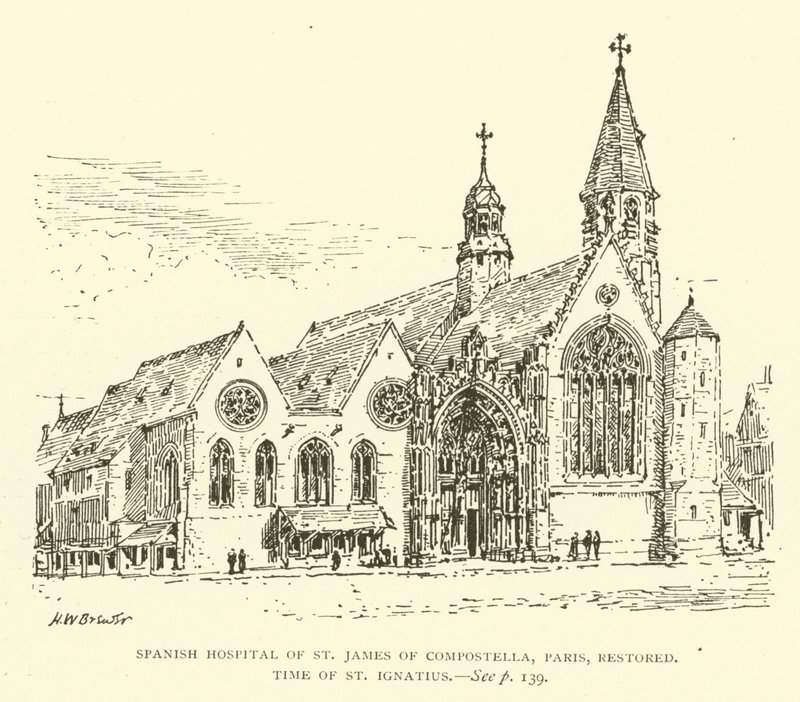 Spanisches Krankenhaus des Heiligen Jakobus von Compostella, Paris, restauriert, zur Zeit des Heiligen Ignatius (Gravur) von Henry William Brewer