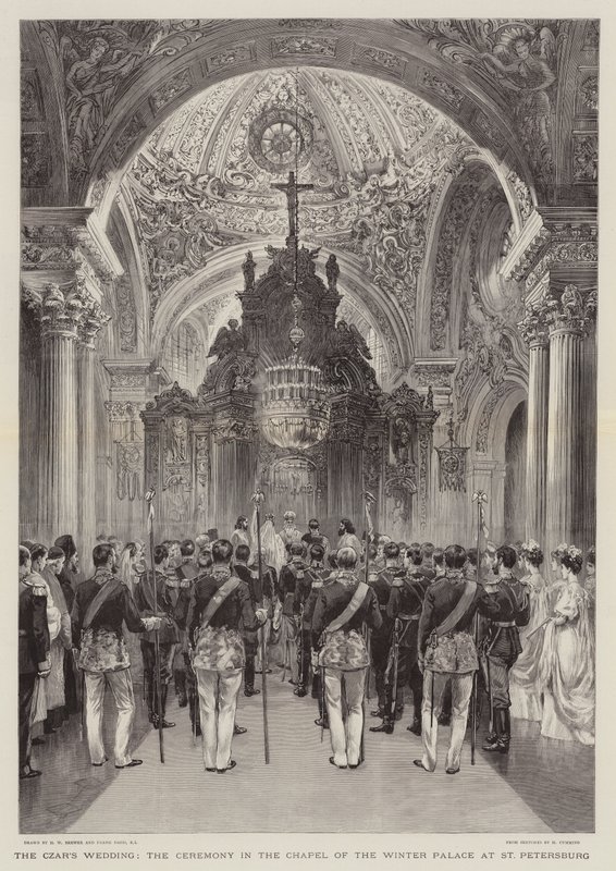Die Hochzeit des Zaren, die Zeremonie in der Kapelle des Winterpalastes in St. Petersburg von Henry William Brewer
