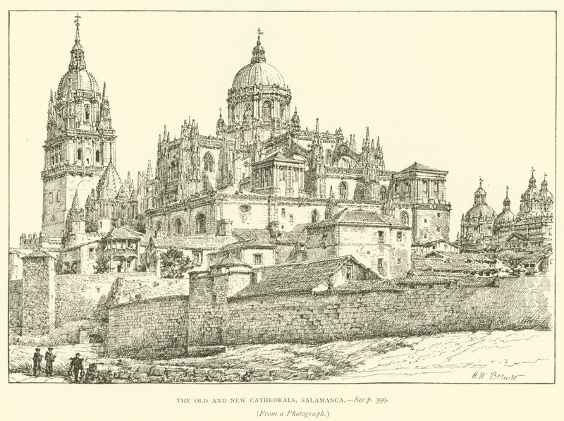 Die alte und neue Kathedrale, Salamanca (Stich) von Henry William Brewer