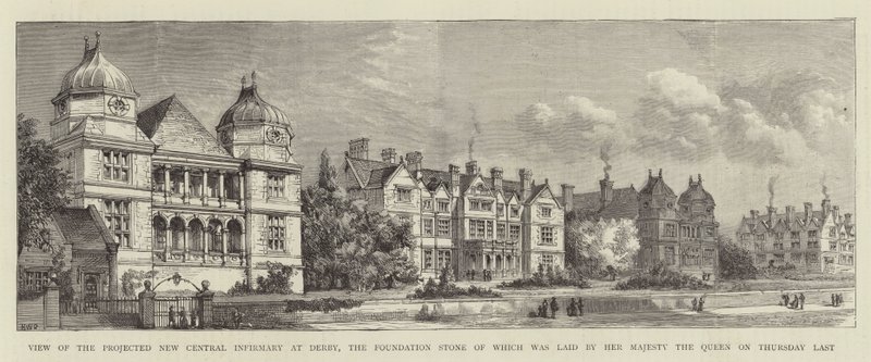 Ansicht des geplanten neuen Zentralen Krankenhauses in Derby, dessen Grundstein letzten Donnerstag von Ihrer Majestät der Königin gelegt wurde von Henry William Brewer